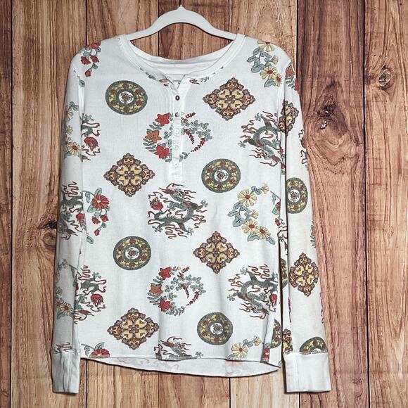 Pj Salvage Waffle Knit Long Sleeve Henley Sweater White Womens Size Small - Picture 1 of 5